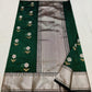 Emerald Green Silver Floral Pattu Silk Chanderi saree, body closeup