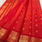 Arakku red Pure Kanchipuram silk Vairaoosi saree with peacock border, view 4