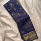 Violet Pure Kanchipuram Silk Vairaoosi saree with fine zari lines, gold motifs and traditional peacock border