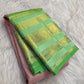 Thulir Pachai Green and Petal Pink vintage pure silk Kanchipuram Varisaipet saree, pallu ornament detail, handwoven zari and ornate border