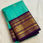 Aqua Vairaoosi pure silk Kanchipuram saree with gold buttas and purple Kai Korvai Varisaipet border, Idam Living (photo 2 of 5)