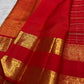 Arakku Red Pure Kanchipuram Silk Zari Kattam Saree with Rettapet Border
