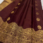 Deep Kaapi Brown handwoven pure silk Kanchipuram butta saree, floral gold zari buttas and ornate border, Idam Living, product detail 1.