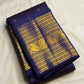 Neelam blue handwoven pure silk Kanchipuram Varisaipet saree with ornate gold zari border, photo 5 of 5