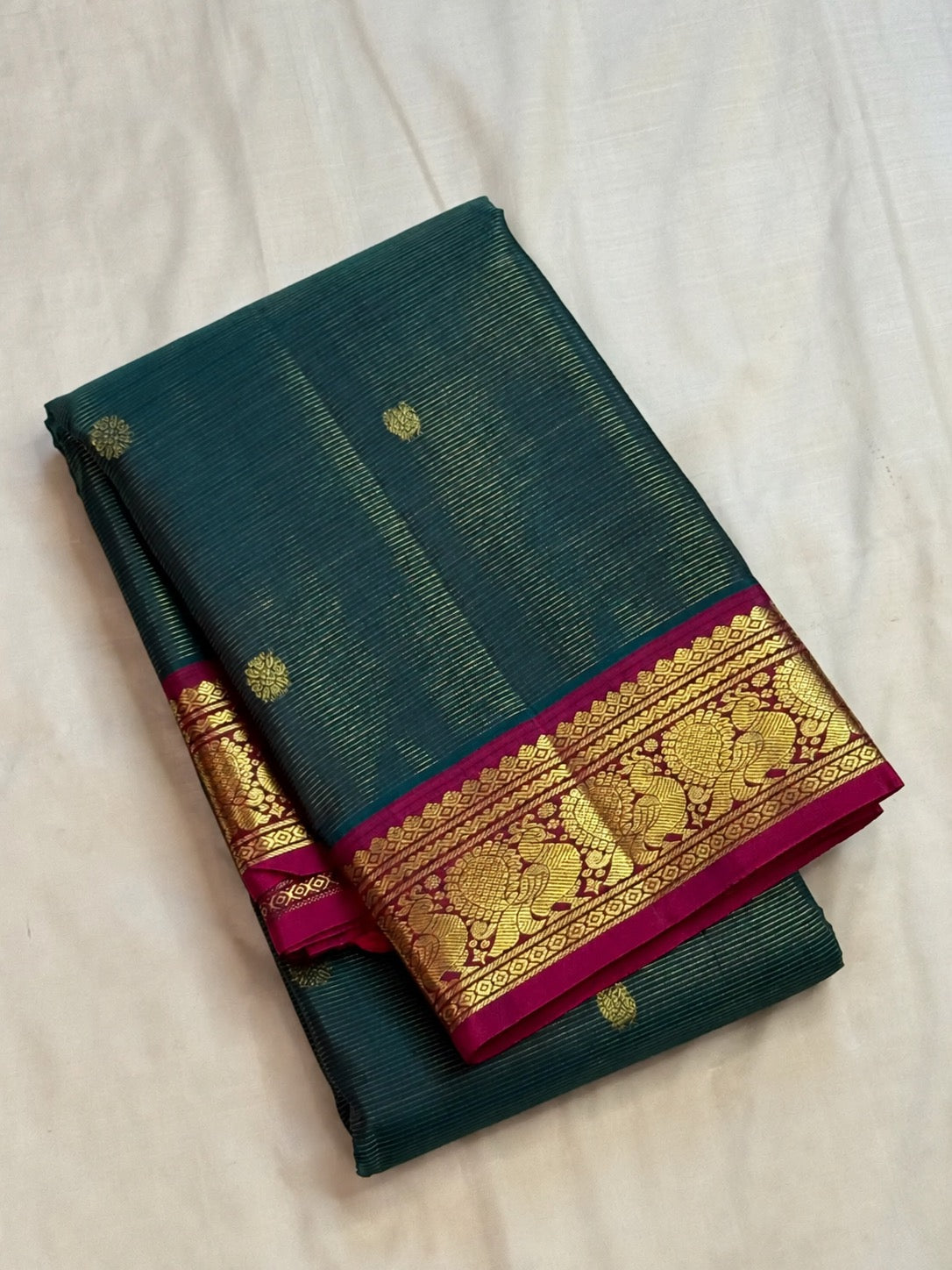 Woven detail of a steel-blue Vairaoosi Kanchipuram silk saree, Idam Living (photo 5 of 5)