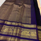 Pale Peach Pink & Deep Navy Blue Korvai Kanchipuram silk saree, detail view