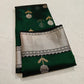 Emerald Green Silver Floral Pattu Silk Chanderi saree, full length view