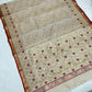 Ivory Pink Floral Silver Border Pattu Silk Chanderi saree, full length view