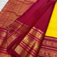 Turmeric Yellow & Arakku Red handwoven Kanchipuram silk saree by Idam Living