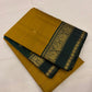 Antique Gold and Forest Green Handwoven Pure Silk Kanjivaram Saree with Mayil Butta Border