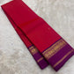 Raspberry Red and Purple Handwoven Pure Silk Kanjivaram Saree with Korvai Border
