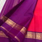 Raspberry Red and Purple Handwoven Pure Silk Kanjivaram Saree with Korvai Border