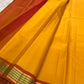 Canary Yellow and Rust Handwoven Pure Silk Kanjivaram Saree with Varisaipet Border