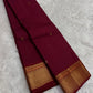 Deep Burgundy Handwoven Pure Silk Kanjivaram Saree with Gold Zari Varisaipet Border