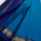Cerulean Blue and Navy Handwoven Pure Silk Kanjivaram Saree with Mayil Butta Border