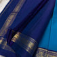 Cerulean Blue and Navy Handwoven Pure Silk Kanjivaram Saree with Mayil Butta Border