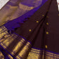 Deep aubergine and royal violet Butta pure silk Kanchipuram saree with Mayil and deer border, Idam Living