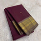 Deep Plum and Antique Gold Handwoven Pure Silk Kanjivaram Saree with Varisaipet Border