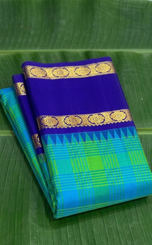 leaf green Kanchipuram silk saree with rt-kk weave folded view