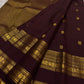 Deep Arakku brown Kanchipuram silk saree with small gold Mayil and Kamalam buttas