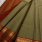 Moss Green and Rust Handwoven Pure Silk Kanjivaram Saree with Korvai Border
