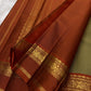 Moss Green and Rust Handwoven Pure Silk Kanjivaram Saree with Korvai Border