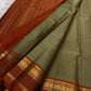 Moss Green and Rust Handwoven Pure Silk Kanjivaram Saree with Korvai Border
