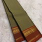 Moss Green and Rust Handwoven Pure Silk Kanjivaram Saree with Korvai Border