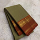 Moss Green and Rust Handwoven Pure Silk Kanjivaram Saree with Korvai Border