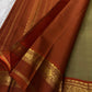 Moss Green and Rust Handwoven Pure Silk Kanjivaram Saree with Korvai Border
