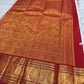 Warm ivory handwoven pure silk Kanchipuram Kai Korvai saree with gold zari flying horse buttas and temple-red border