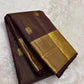 Deep Mahogany Brown and Antique Gold Handwoven Pure Silk Kanchipuram Saree with Vairaoosi and Mayil Chakram Butta