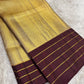 Muted Gold and Deep Plum Handwoven Pure Silk Kanchipattu Saree with Korvai Border