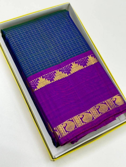 peacock blue Kanchipuram silk saree with -ls-rt-zk weave folded view
