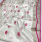 Cream Silver Katan Silk Chanderi handloom saree — fabric texture