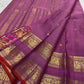Close view of antique-gold zari pallu pattern on rose pink purple pure silk Kanchipuram Rettapet saree
