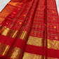 Arakku Red Pure Kanchipuram Silk Zari Kattam Saree with Rettapet Border