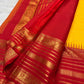 Manjal yellow and arakku red Pure Kanchipuram silk Varisaipet saree, view 3