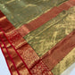 Olive Green and Copper Red Gold Tissue Katan Silk Chanderi handloom saree — full saree