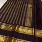 Deep plum Rettapet pure silk Kanchipuram saree with Gandaberunda gold zari border, Idam Living
