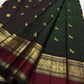 Kancheepuram silk saree green body red border pallu detail traditional zari