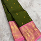 Forest Green Rose Pink Kanchipuram Silk Saree with Vanasringaram Border