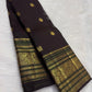 Coffee brown pure silk Kanchipuram saree with antique gold mayil chakram buttas, deep green accents, and a detailed peacock and arai maadam pallu, view 4.