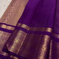 Royal oodha purple and deep aubergine Kanchipuram zari kattam silk sarees, showing body, border and detailed gold zari pallu