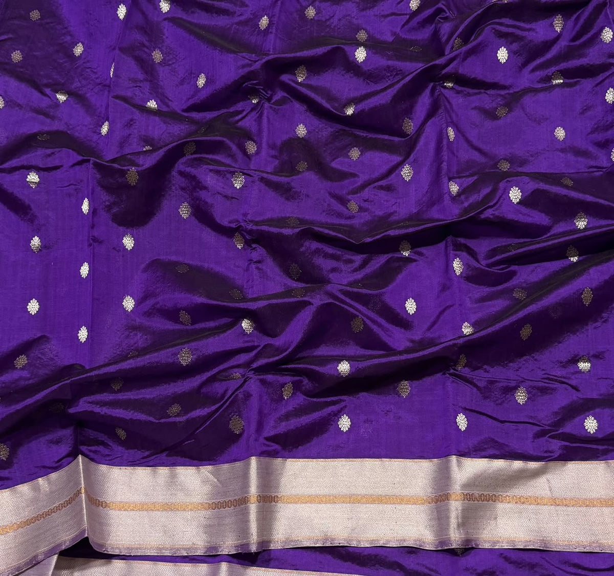 Royal Purple Silver Border Pattu Silk Chanderi saree, border detail