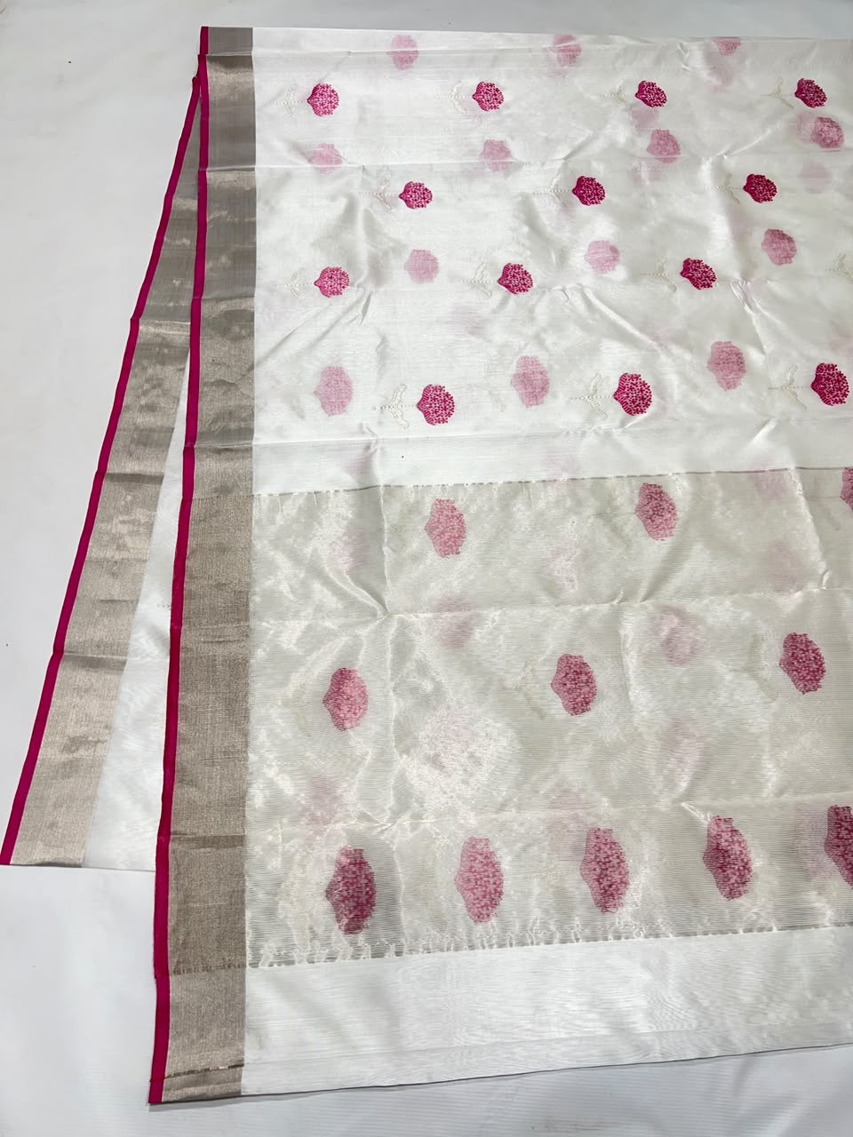 Cream Silver Katan Silk Chanderi handloom saree — blouse piece