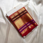 Warm ivory Varisaipet pure silk Kanchipuram saree with copper gold and violet border, Idam Living