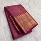 Vadamalli purple pink Kanchipuram zari kattam saree, showing body, border and detailed gold zari pallu