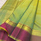 Thulir Pachai and Raspberry Pink Handwoven Pure Silk Kanchipuram Pattupet Saree, lustrous pure silk texture