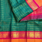 Peacock teal Korvai pure silk Kanchipuram saree with thick Veldhari body, double Korvai border and sunset-orange grid pallu, Idam Living (photo 3 of 5)